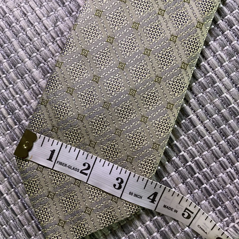 Giorgio Ferri Mens Gold Blue Geometric Diamond Silk Tie Made in Italy 59x3.75